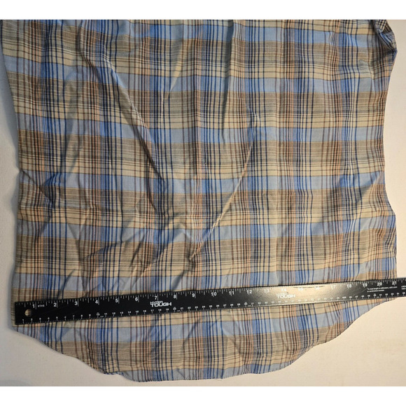 ATB Authentic Western Shirt Men 16 32/33 Brown Blue Plaid Snap Down - Picture 11 of 16